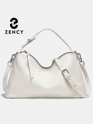 Zency Genuine Leather Tophandle Bag Fashion Hobo Bag Women Shoulder Handbag Crossbody Designer Elegant White Satchel Retro Brown