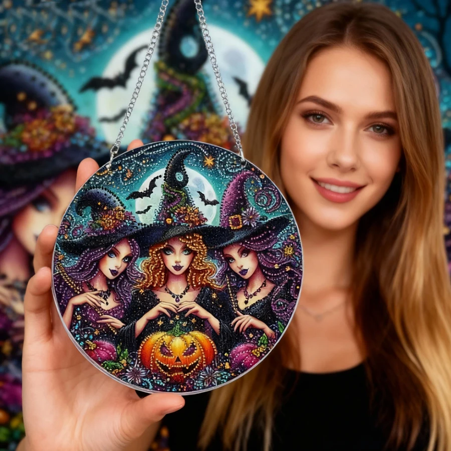 

2026 New style Special Shaped Halloween Witch 5D Diamond Painting DIY Pendant Embroidery Painting Gift Home Wall Hanging Kit