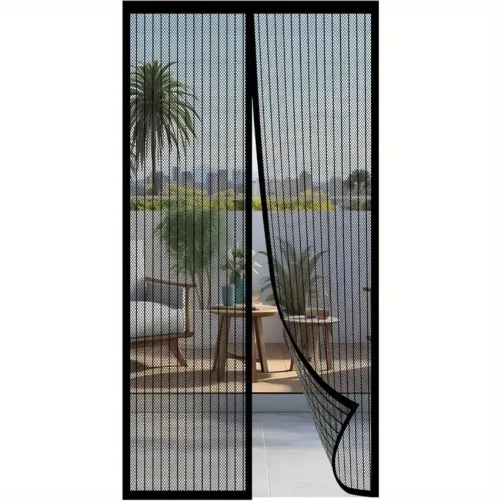 Self Sealing Magnetic Screen Door Heavy Duty Breathable Anti Mosquito Curtain Vertical Dense Striped Soft Net