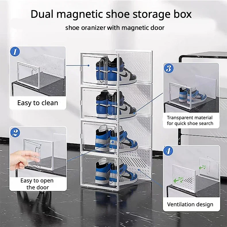 Large transparent shoe box, can stack and organize shoe racks, shoe box storage box, display box, thickened and sturdy