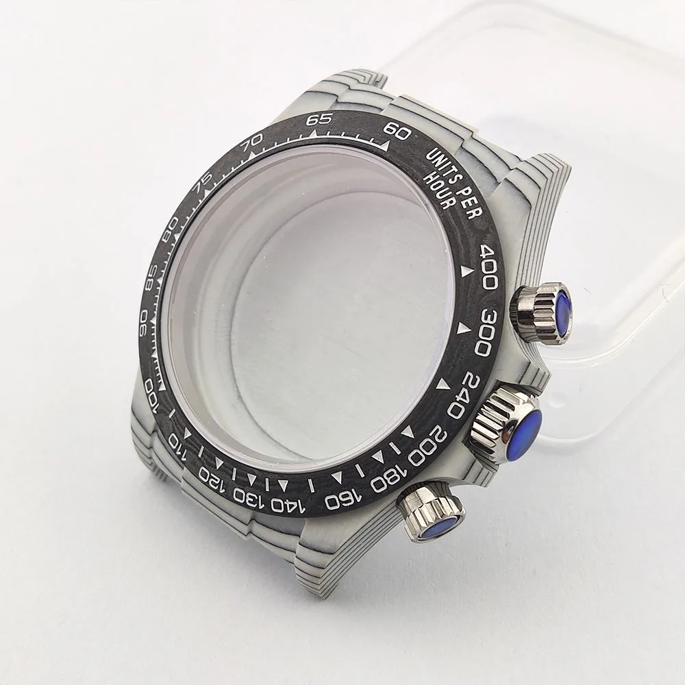 38mm White Carbon Fiber Case Waterproof Men's Watch Case Sapphire Glass VK63 Case Fit VK63 4130 Movement 4130 Case Watch Box