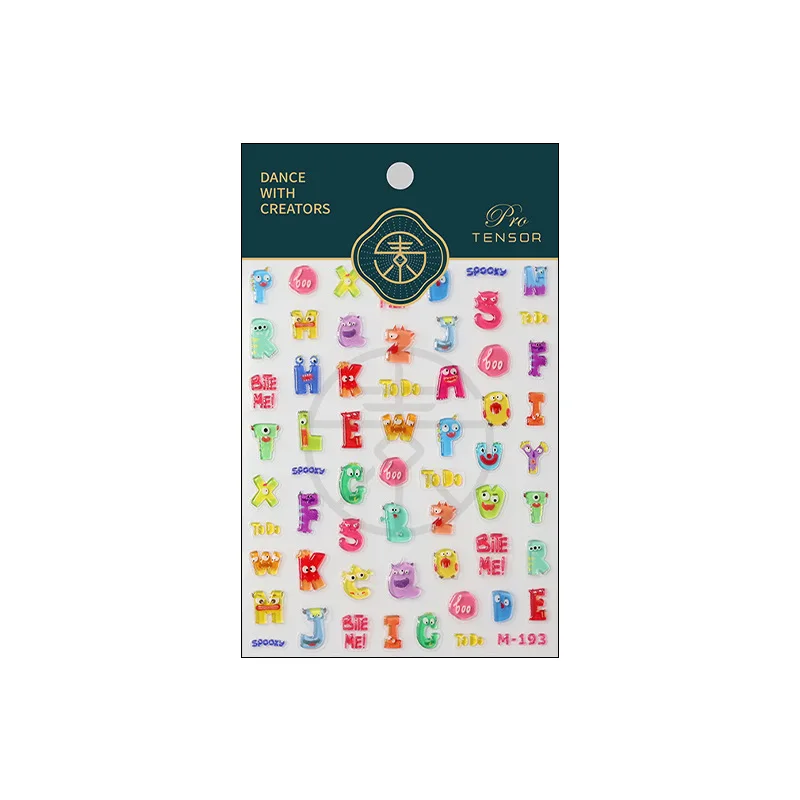 하이 퀄리티 절묘한 5D 글자 네일 스티커, 다채로운 젤리, 토끼, 해파리 디자인, 자체 접착 네일 아트 스티커, 1 개