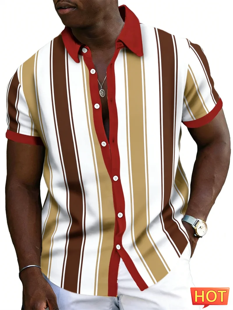 

Новые мужские гавайские рубашки в полоску 2026 года: простые, модные, для повседневной носки и отпуска, с 3D-принтом, на пуговицах, с отложным воротником, повседневные, оверсайз, топы