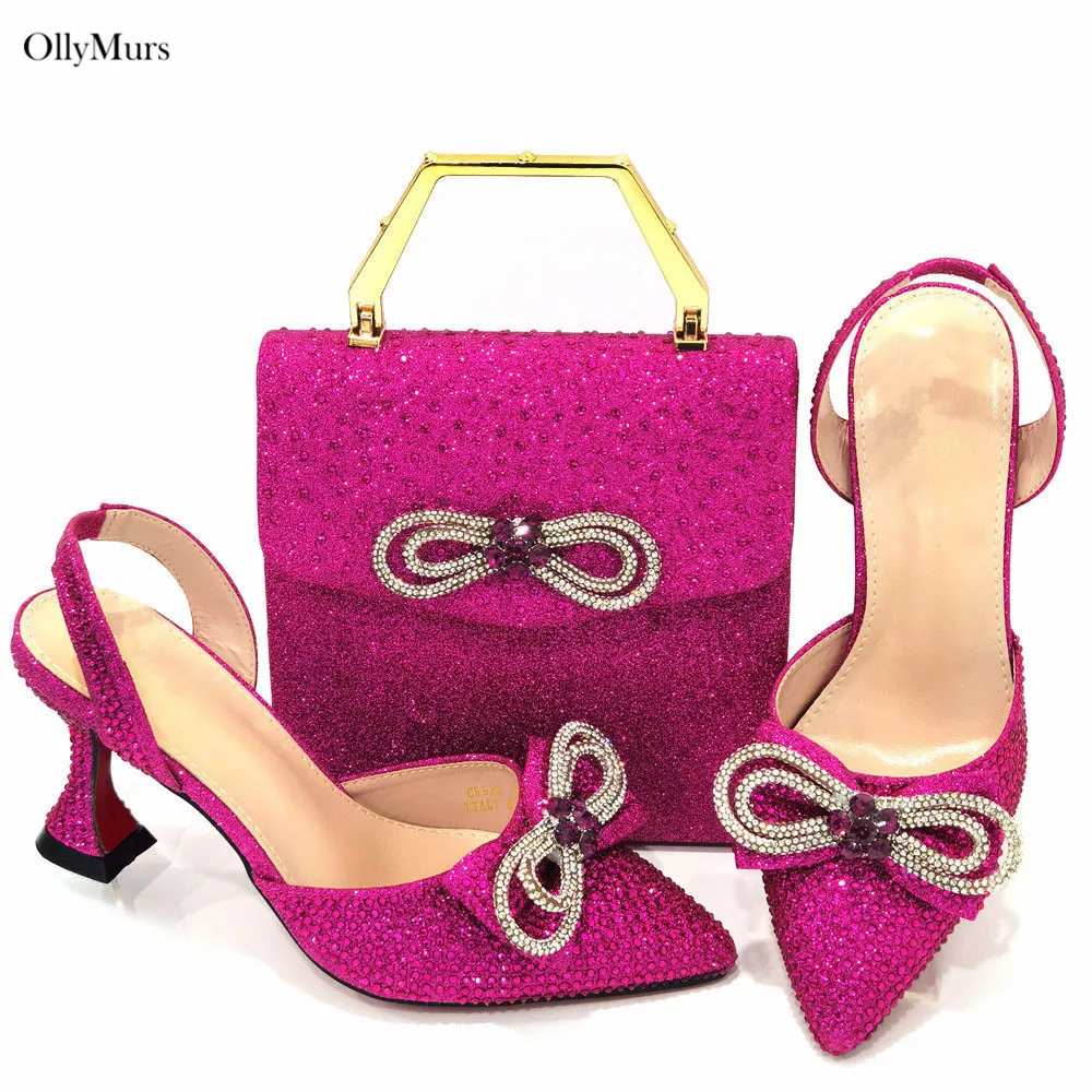 

High Quality Applique Women Decoration Shoes And Bag Set Fashion Luxury Pumps Shoes And Bags Set For Celebration Party