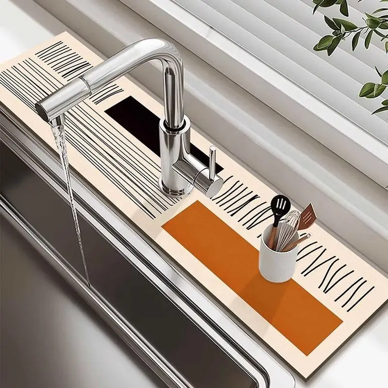 

Kitchen Bathroom Faucet Absorbent Mat Wraparound Drip Catcher Sink Splash Guard Sink Pad Non-Slip Water Resistant