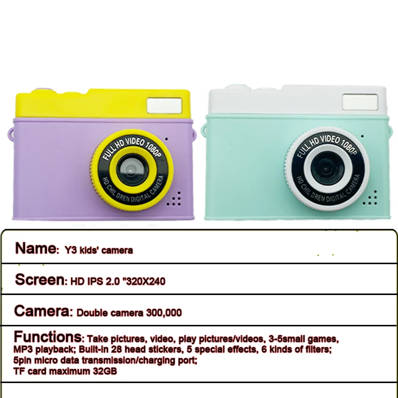 Cute Cartoon Full HD Video Digital Camera Instant Mini Camera Children Fun Birthday Gift Portable Sports Photo Camera