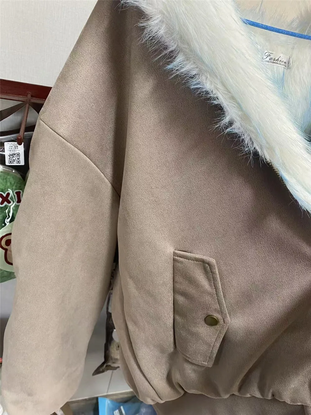 Women Parkas Ice Blue Dyed Pointed Suede Hooded Jacket For Women, Winter American Lazy Double-sided Environmentally Friendly
