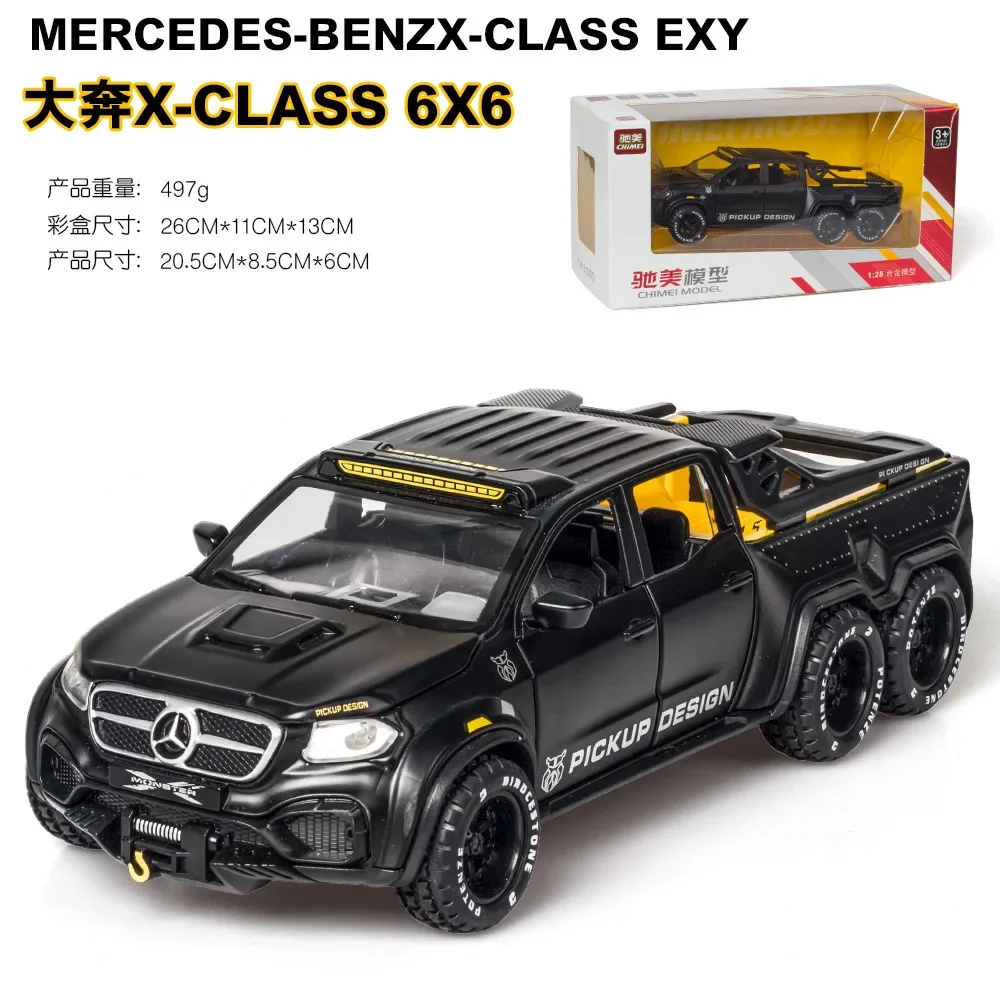 1:28 Mercedes-Benz X-Class Exy 6X6 off-road car Diecast Metal Alloy Model car Sound Light Pull Back Collection Kids Toy Gift A91