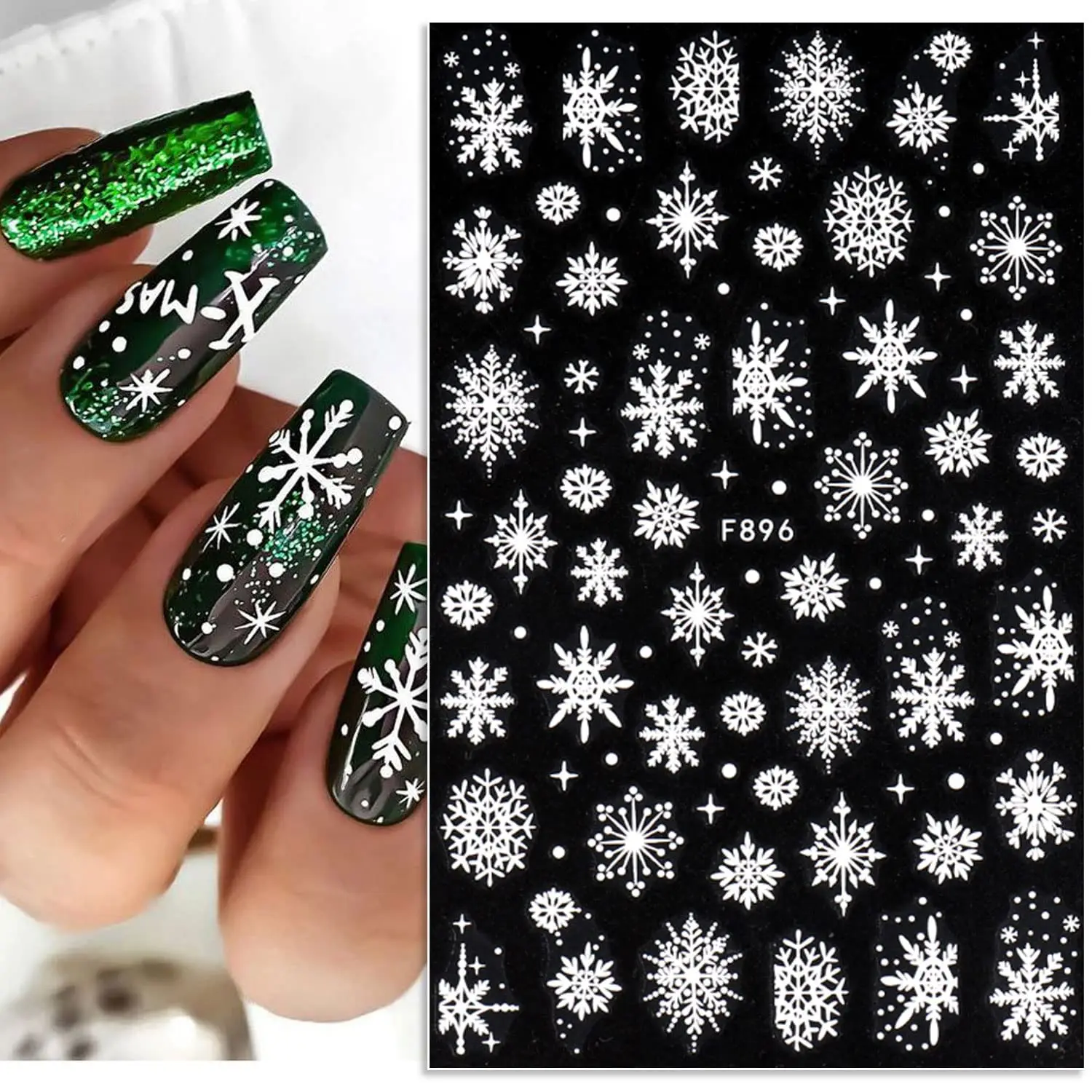 1 Stück Weihnachten weiße Schneeflocke Nail Art Aufkleber Glitzer Schnee Blume/Herz-Liebe/Hirsch Design Aufkleber Weihnachten stark klebende Nagel Patch