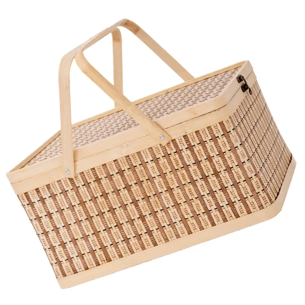 

Woven Bamboo Storage Basket Large Picnic Market Shopping H Design Egg Vegetable Holder Retro Style Home Decor