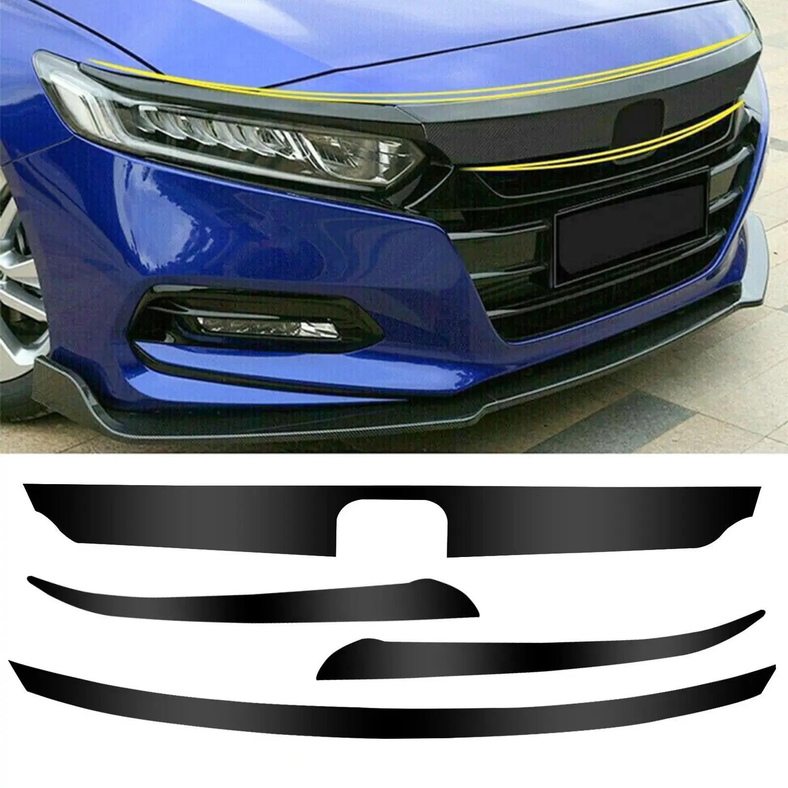 

6x Chrome Delete Blackout Overlay Front Grill Trim for Honda Accord 18-22 Black