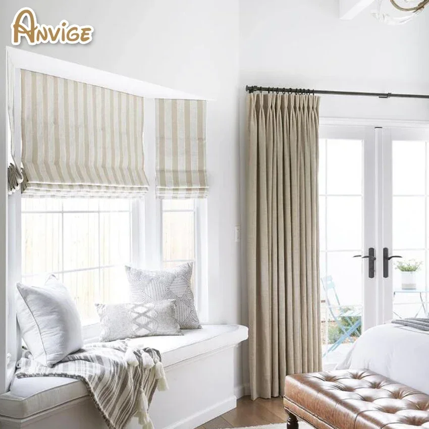 

Modern Small Stripes Full Blackout/Light Filter Roman Shades ,Easy Install Washable Curtains ,Customized Window Curtain Drape