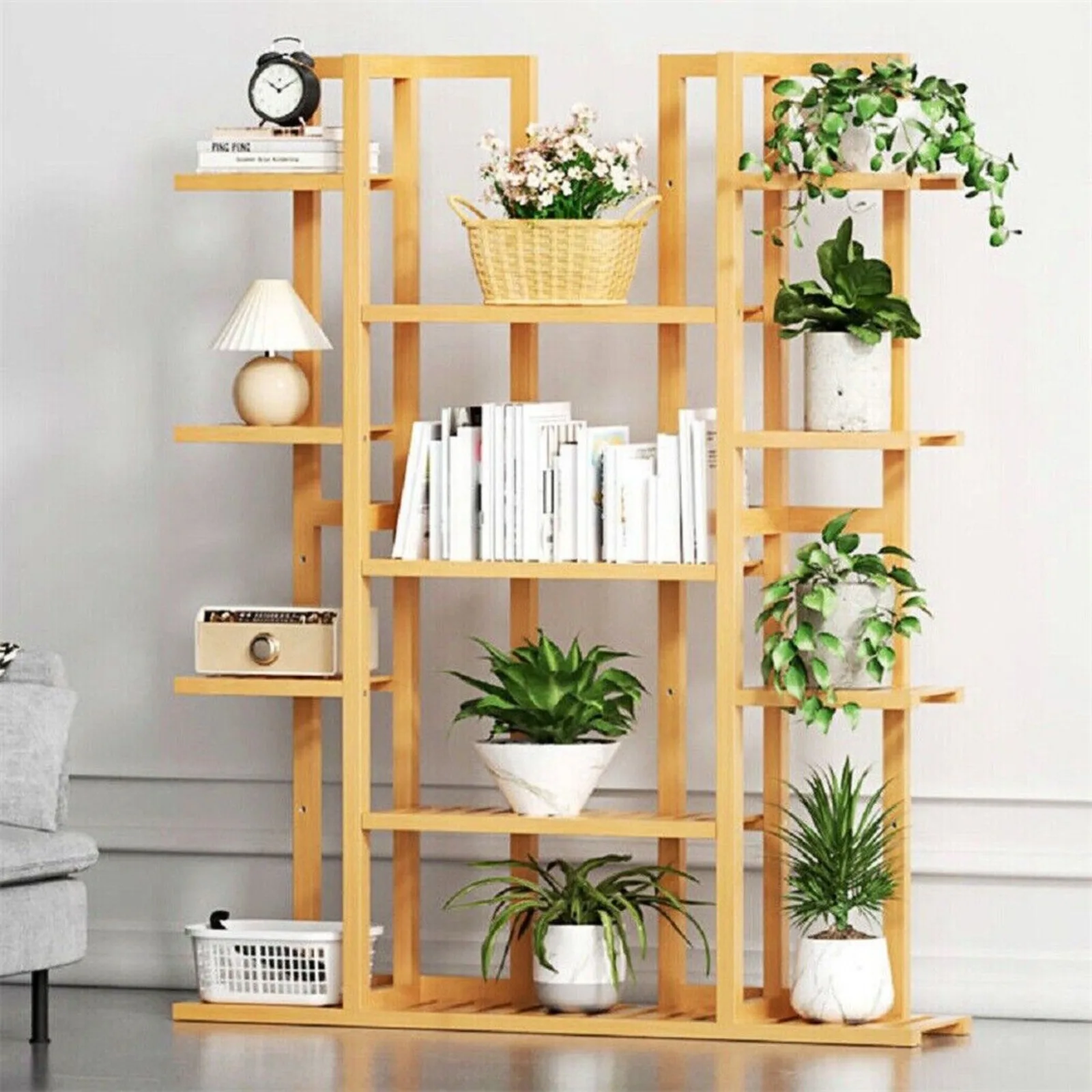 

US 48'' Tall Excellent Solid Bamboo Plant Stand 17 Potted Plant Shelf Display Rack