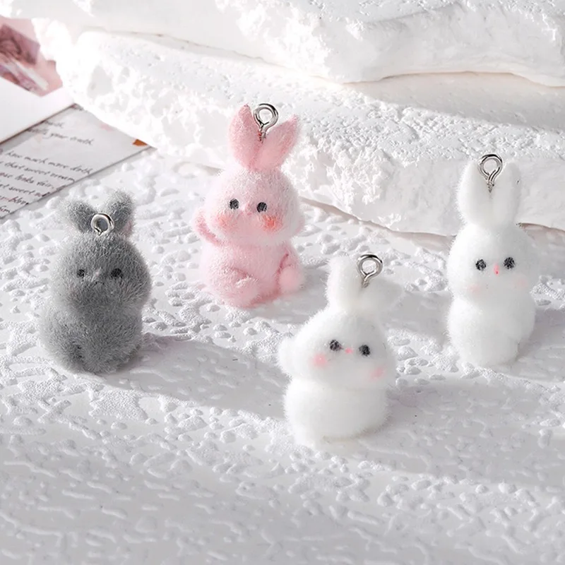 

Wholesalepcs/lot color flocking effect cartoon animals rabbits shape resin dolls beads diy jewelry pendant accessory