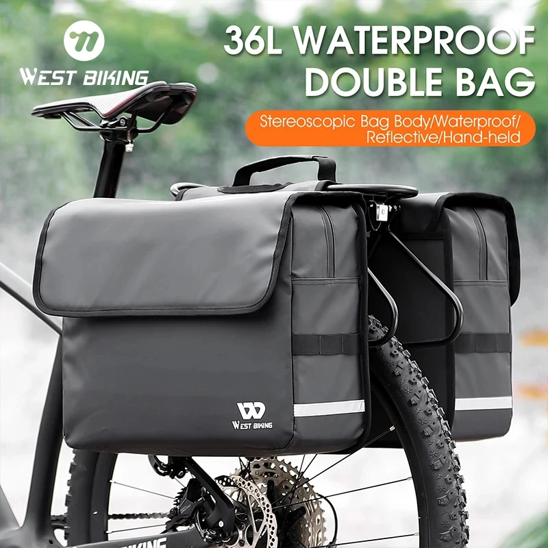 WEST BIKING 36L Bicycle Bag Waterproof Two Double Side Rear Rack Bags Tail Seat Pannier Trunk Carrier Cycling Luggage Bike Bag