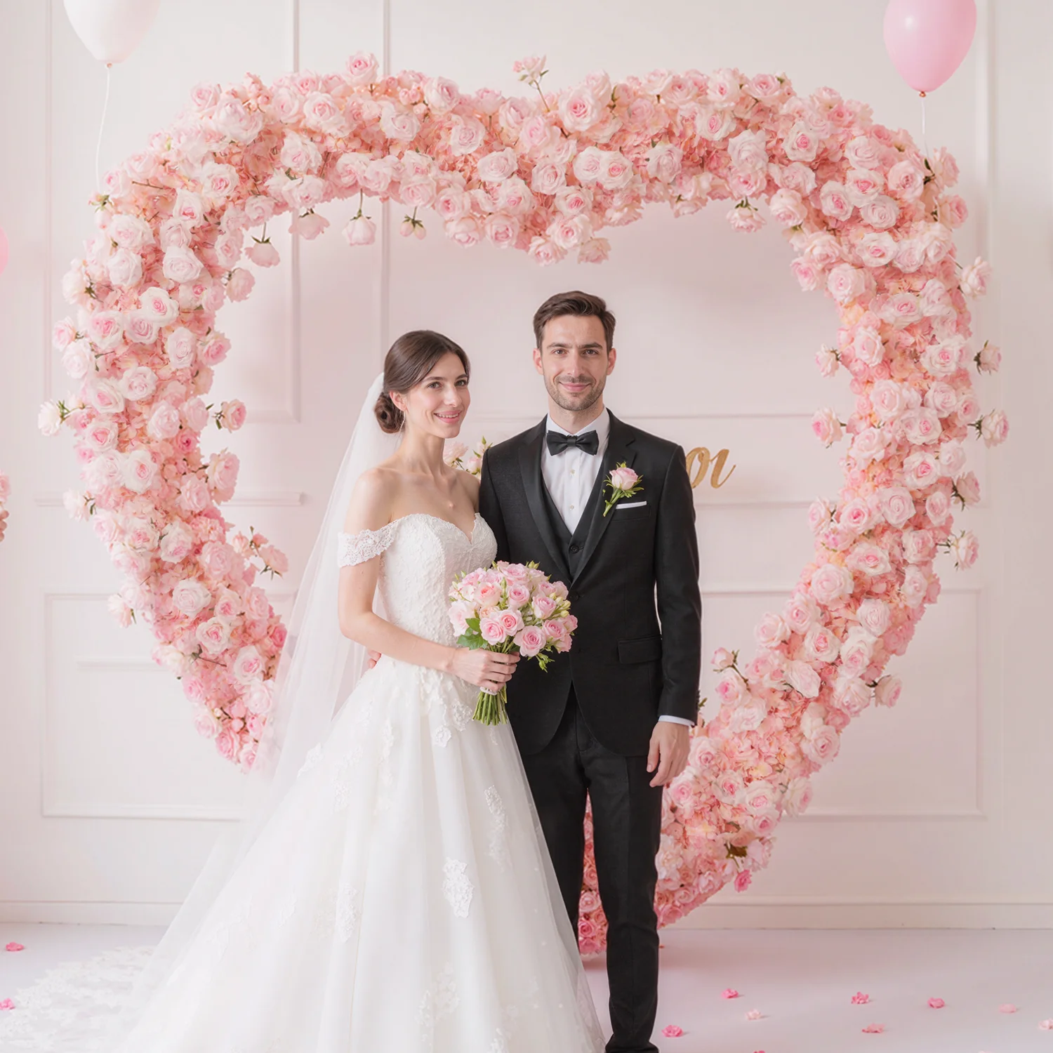

Uflower Luxury 5D PinkFloral Arrangement Heart-Shaped Frame Wedding Backdrop Decor Flower Row Party Arch Prop Stage Flower Wall