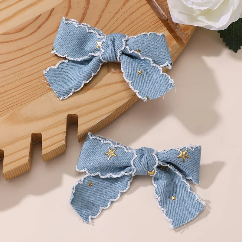 2/8 Stück/Set Star Denim Bow Haarspangen – Alligator-Clips für doppelte Pferdeschwänze, niedlich und vielseitig, ein unverzichtbares Accessoire für den Alltag. – Detail 6