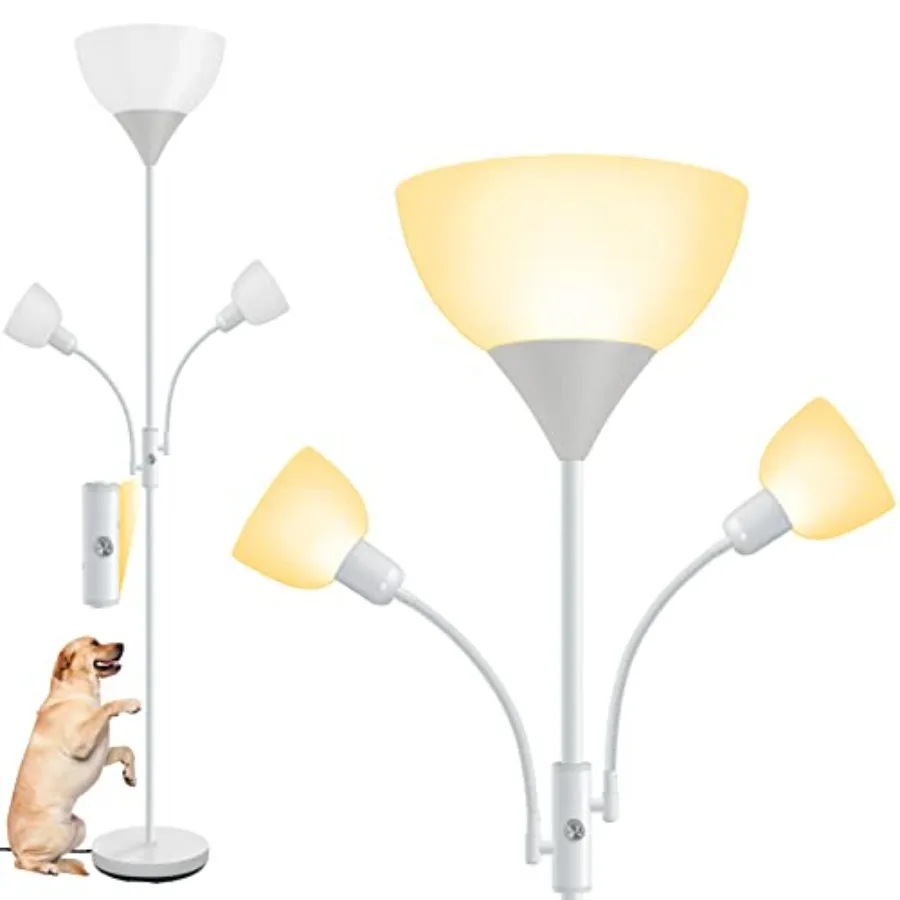 

Floor Lamp White, Standing Lamp, 71" Tall Lamps for Living Room, 3 Way Switch, Plastic Lampshade, Lamp with Reading Lamps, Mode