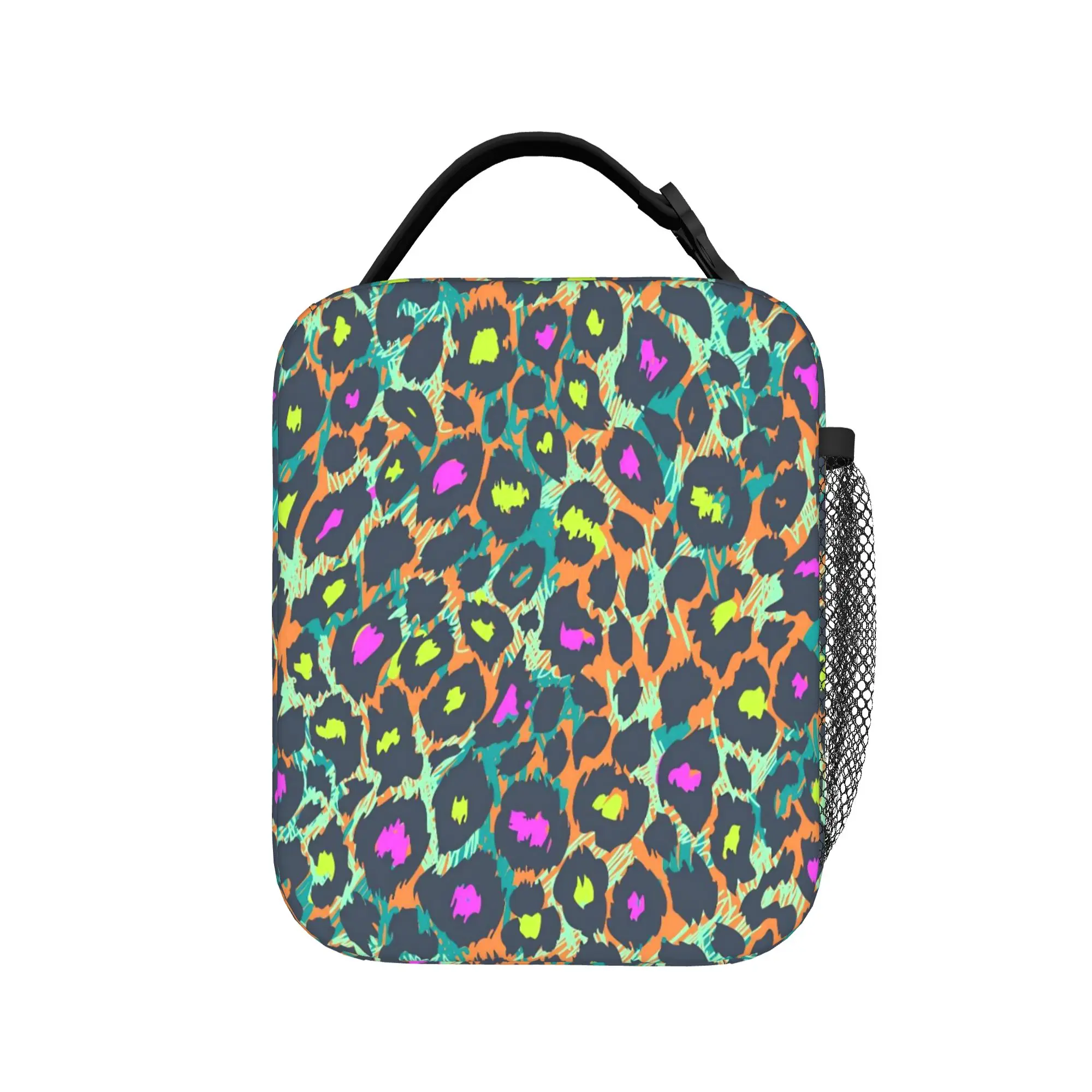 Psychedelic 80s Leopard Lunch Bag Abstract Art Office Lunch Box For Unisex Thermal Lunch Bags Oxford Portable Zipper Cooler Bag