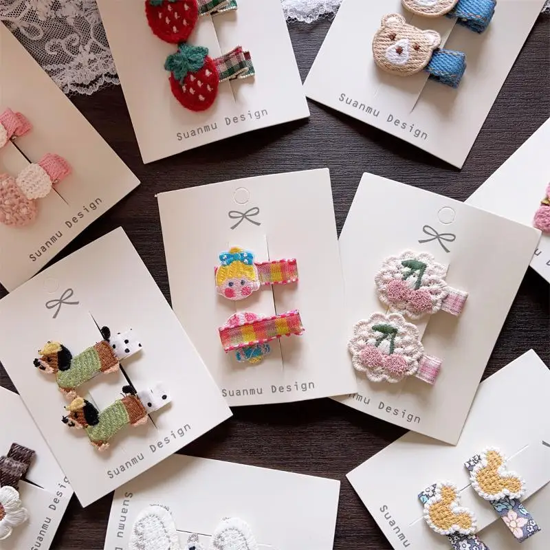 Haarspangen mit seitlichem Pony für Mädchen, koreanischer süßer Karo-Blumenstoff, rutschfeste Haarnadeln für Kinder, Schule, Reisen, täglichen Gebrauch. – Detail 5
