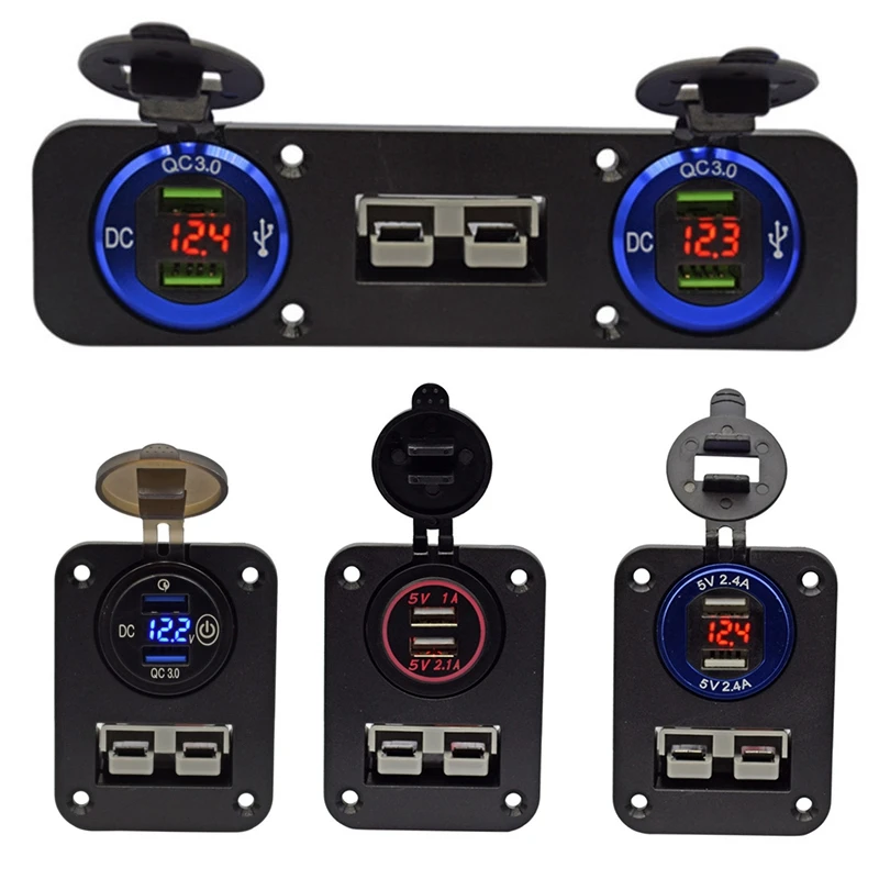 Flush Mount Anderson Plug Socket Double USB Charger Panel For Caravan Camper Boat Truck RV