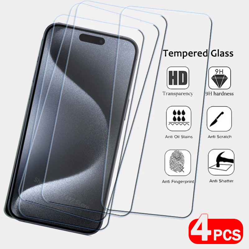 

4PCS Screen Protector Tempered Glass For iPhone 15 pro max 14 plus 13 mini iPhone 12pro 11 Tempered Glass Screen Protective Film