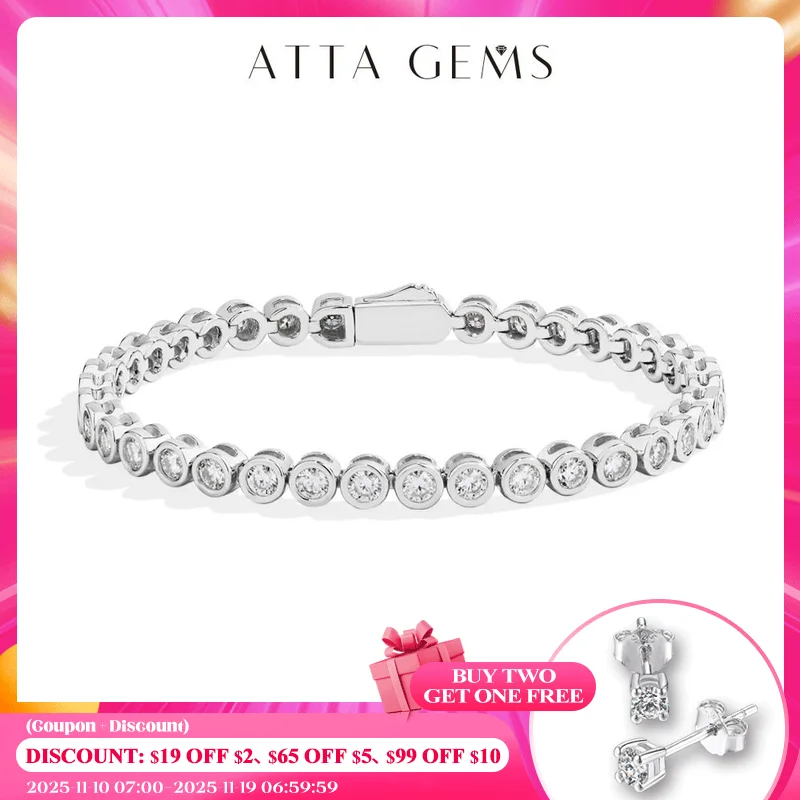 

ATTAGEMS Round Cut 3mm Moissanite Tennis Bracelet 925 Sterling Silver Gold Plated Women Men's Bracelet Engagement Luxury Jewelry