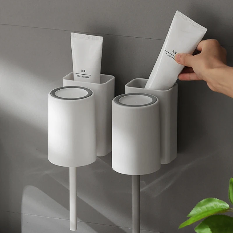 Zahnbürstenhalter zur Wandmontage mit Mundwasserbecher, doppelter Zahnbürstenschlitz, staubdicht, wasserdicht, Badezimmer-Organizer
