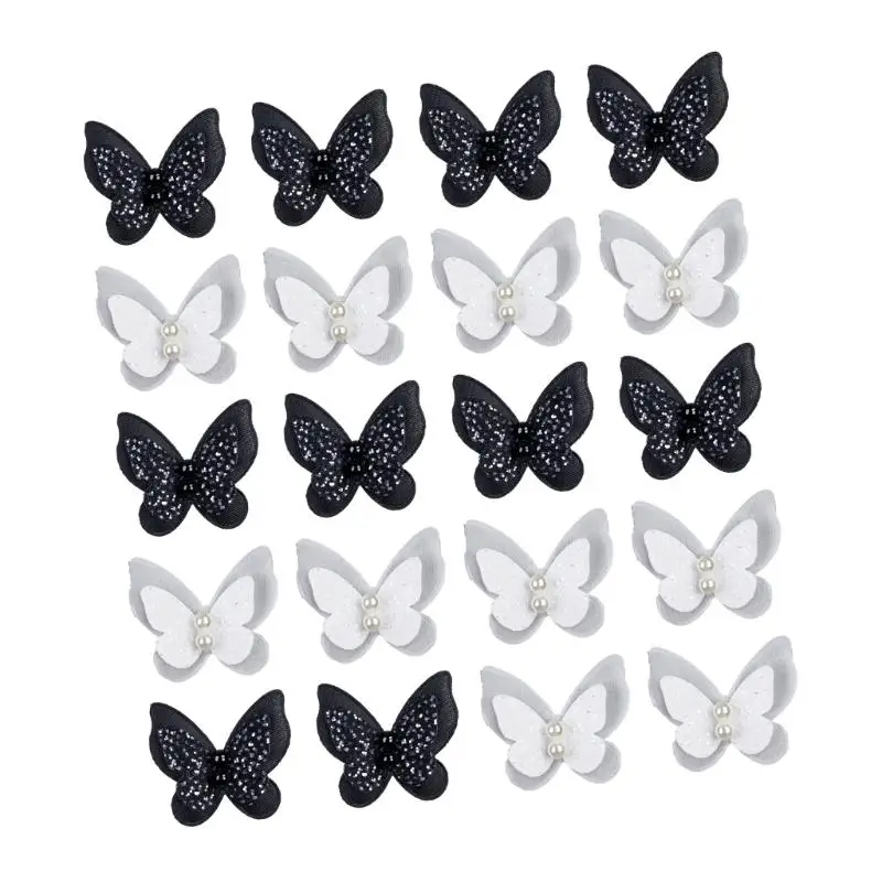 39BD Butterfly Ornament Applique Set of 20, Layered Beadwork Design for Hair Clip Decoration, Outfit Styling, and Craft Project