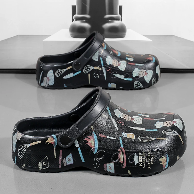 Plus Size 50 51 52 53 54 Chef Clogs with Cartoon Print Non-Slip Kitchen Work Shoes for Restaurant Staff Waterproof Oil Resistant view 4