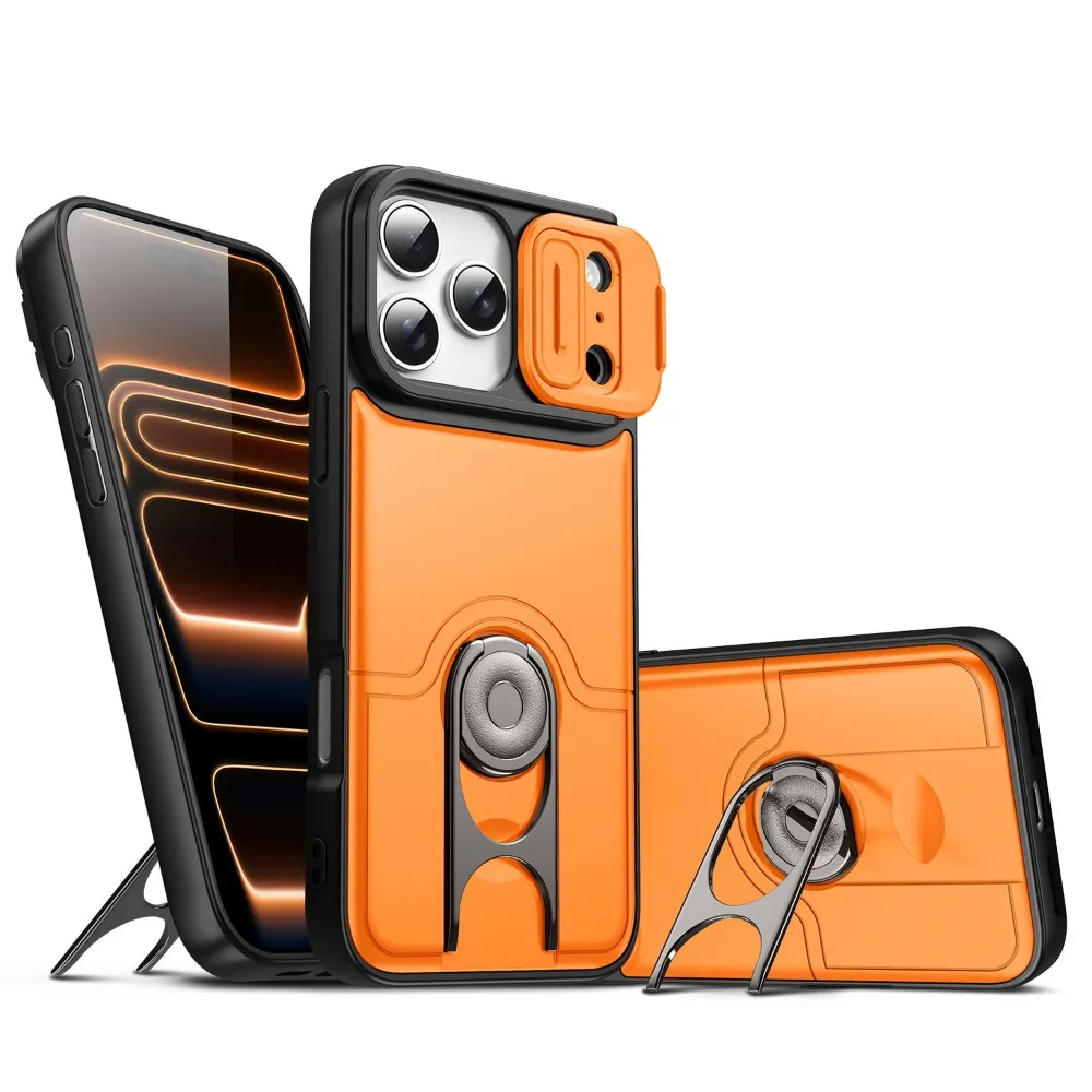 Coque robuste antichoc et anti-chute avec anneau de maintien et protection coulissante pour objectif d'appareil photo pour iPhone 17 Pro, 17, 16, 15, 14, 13, 12 Pro Max Plus