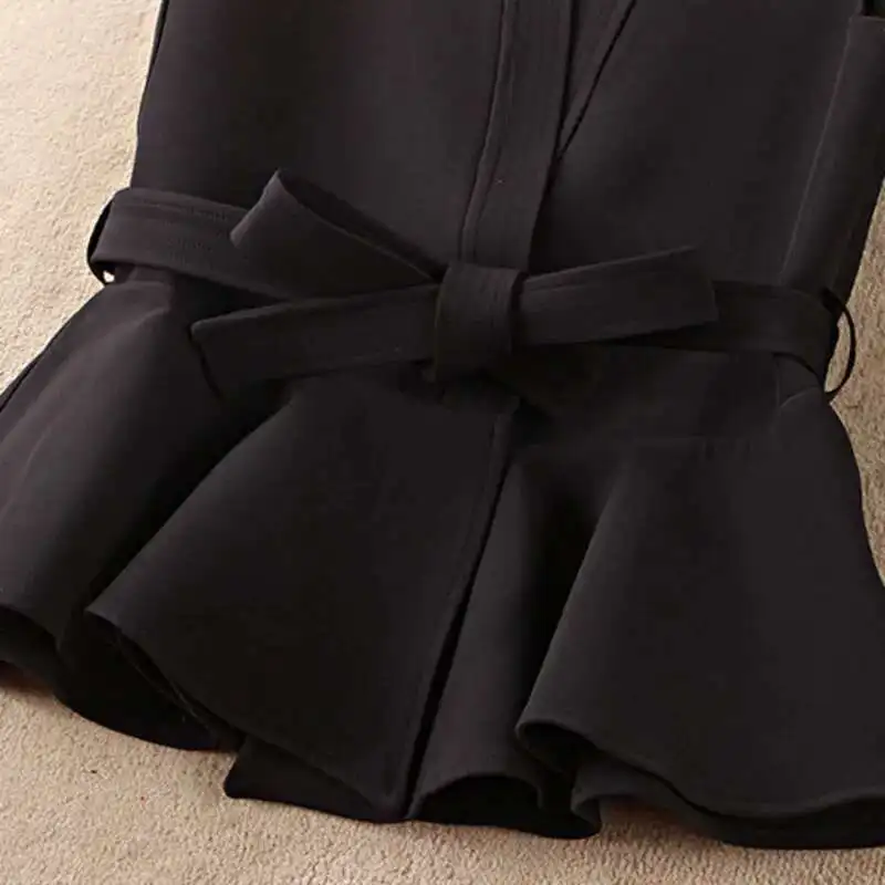 #5109 Black Blazer Waistcoat Women Belt Sleeveless Coat Female Slim Office Vest Woman V-neck Korean Style Vests Waistcoat Femme