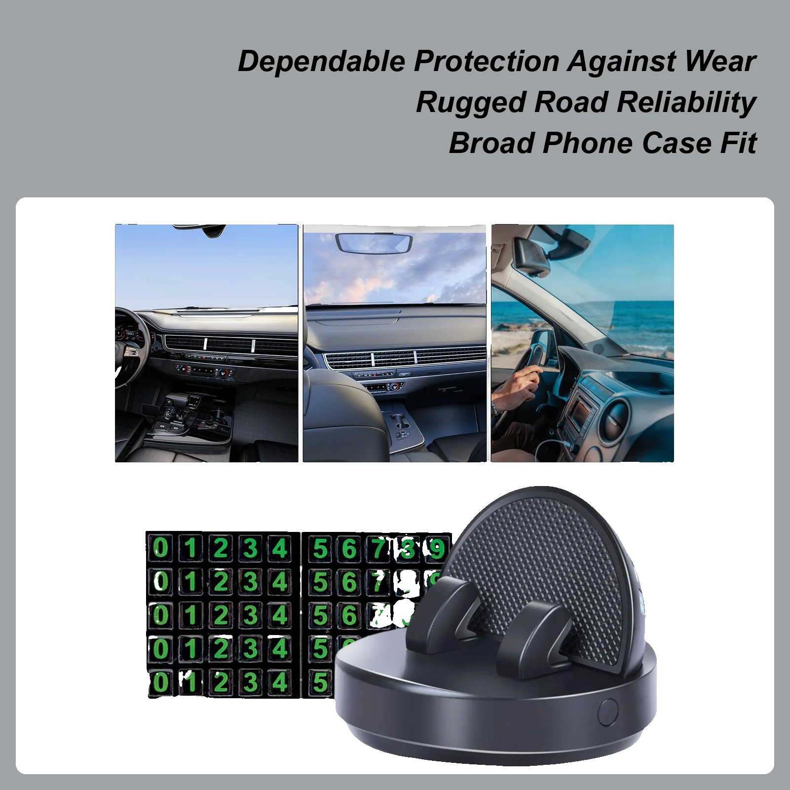 

Car Dashboard Phone Holder with Navigation 360 Rotating Temporary Parking Number Plate Automotive Organizer for Minivan Sedan