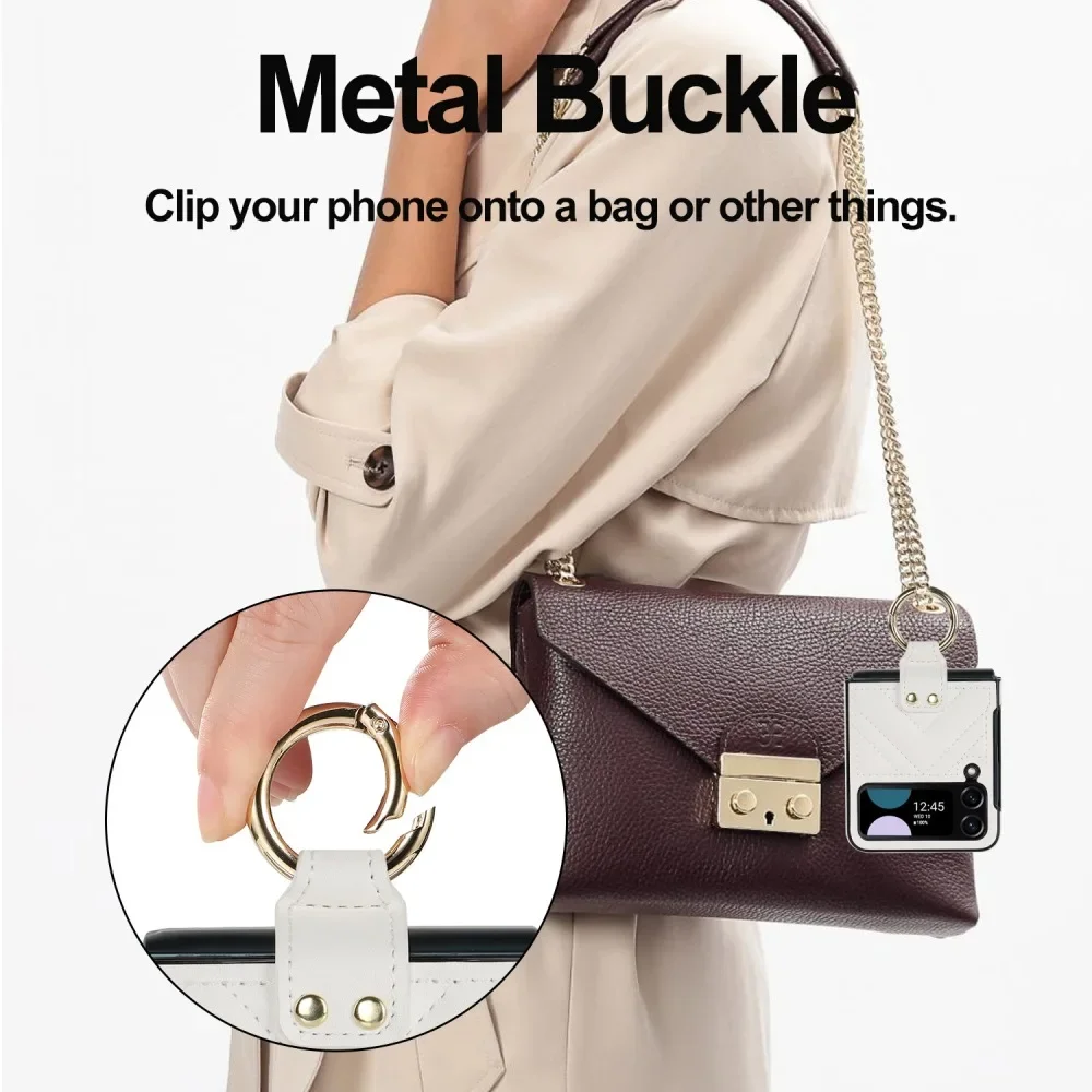 Solid Color Leather Flip Phone Case for Samsung Galaxy Z Flip6 & Z Flip 5 with Back Cover Ring Buckle