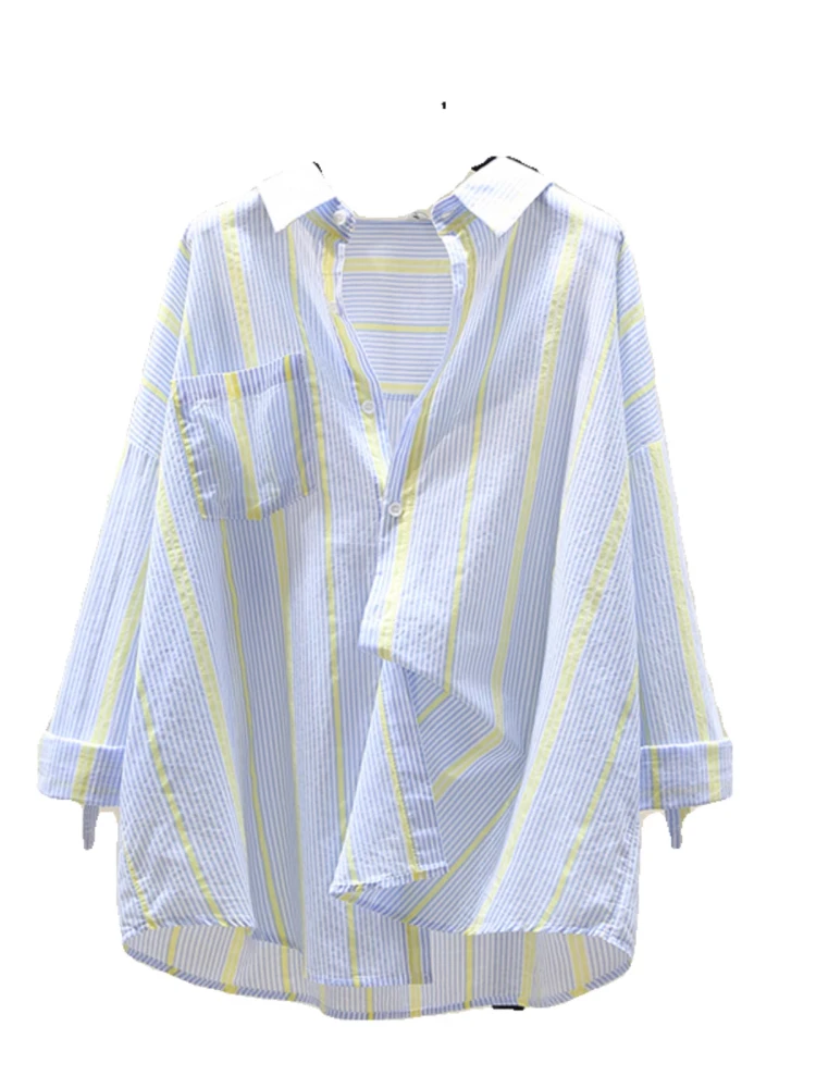 Csa de Verano a Rayas Azules para Mujer, Hoada, de Manga Larga, Protección Solar, Csa Deada de Estilo Coreano, Info...