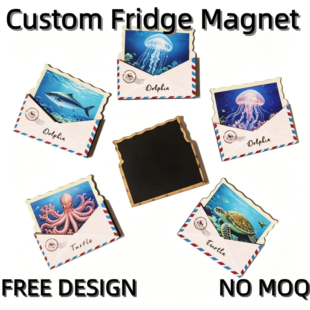 Custom Envelope Refrigerator Magnets European Travel Souvenirs Fridge Magnet Marine Animal Wooden Refrigerator Magnets for Sale