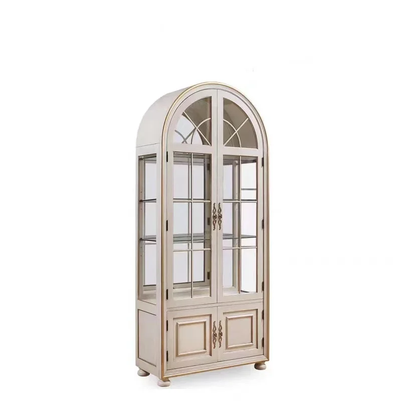 American style solid wood dining side cabinet French retro old dining room glass cabinet storage cabinet oak living room wine