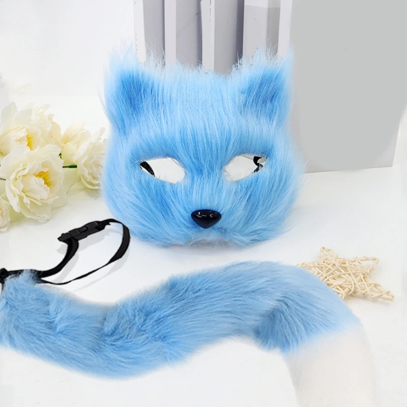 猫ハーフフェイスマスクキツネマスクキツネの尾動物ファンシーコスチューム動物キツネコスチュームアクセサリーハロウィンコスプレ用