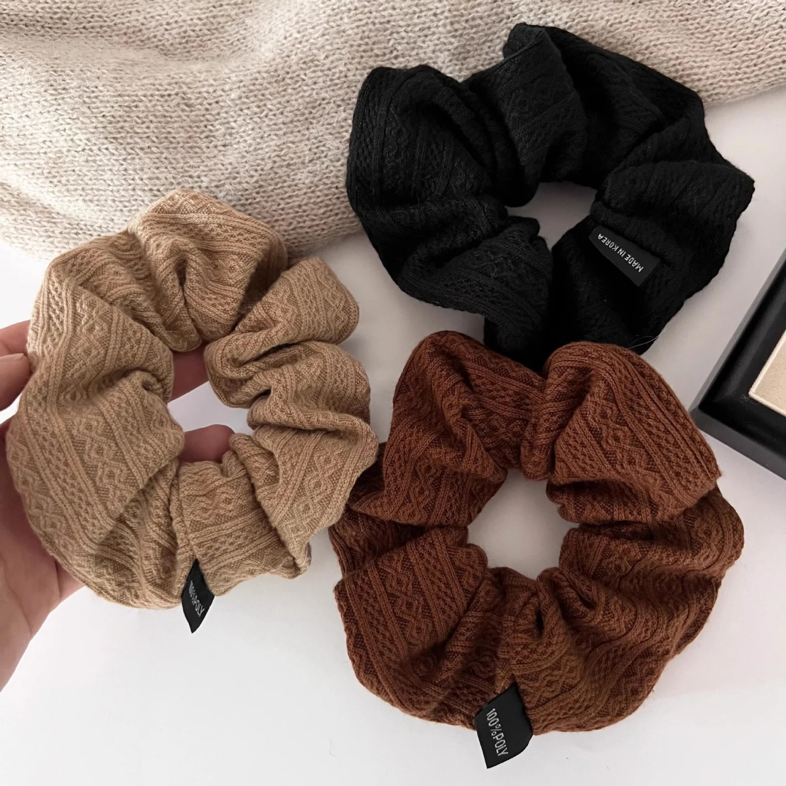 3PCS Cable-Knit Scrunchies Set for Women