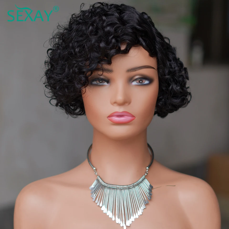 Short Pixie Cut Wig Tight Curly Human Hair Wigs 100% Brazilian Bouncy Curl Human Hair Natural Black Short Bob Human Hair Wigs