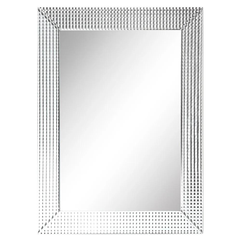 Beveled Glass Wall Mirror Textured Frame Glamorous Decor Ready to Hang Indoor D-Rings Sparkling Effect 30x40 Inches