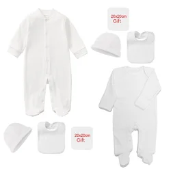 4 Pcs Wholesale Newborn Baby Clothing Set Rompers Bonnet Bibs Towel Kits Sleepsuit Jumpsuit Growing One-Pieces Grow Roupa Jumper