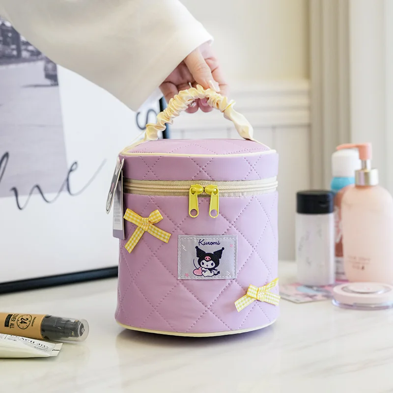 

Kuromi Bow Simple Makeup Bag Korean Student Macaron Color Portable Quilted Storage Bag Sanrio Kawaii Anime Toiletries Bag
