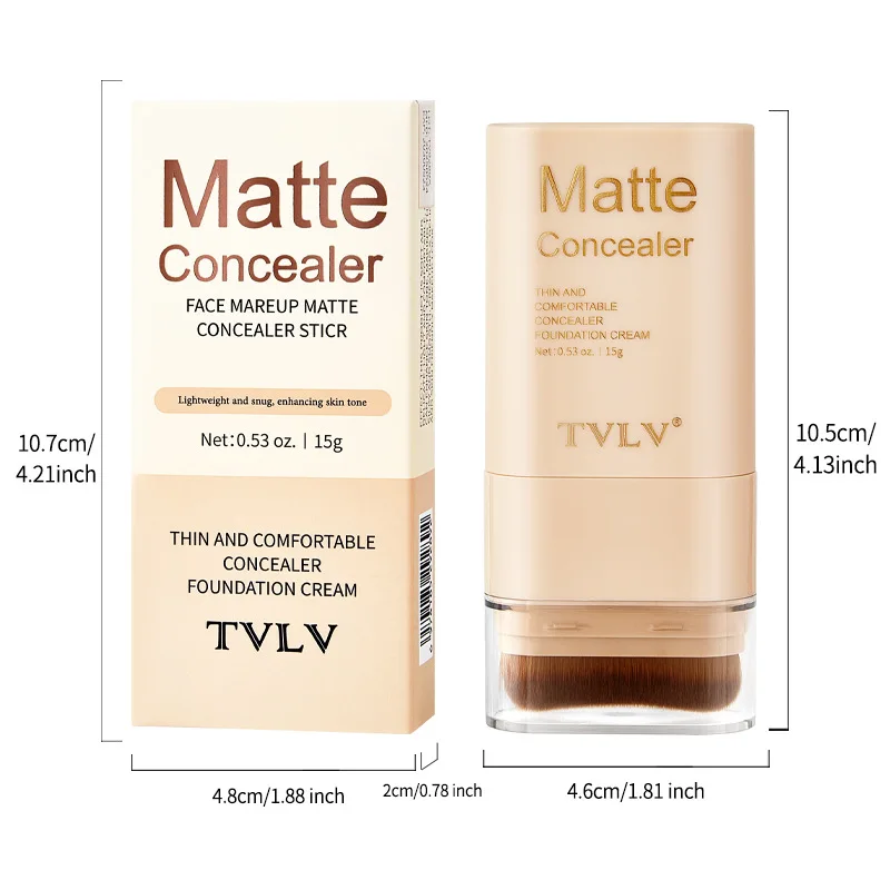 TVLV Multifunctional Concealer Foundation Stick, Long Lasting Waterproof Face Makeup, Rotating Dual Head with Blending Brush