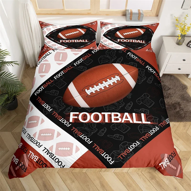 Soccer Sports Duvet Cover Set Football Game Geometric Pattern Bedding Set for Kids Boys Girls Microfiber Ball Gaming Quilt Cover