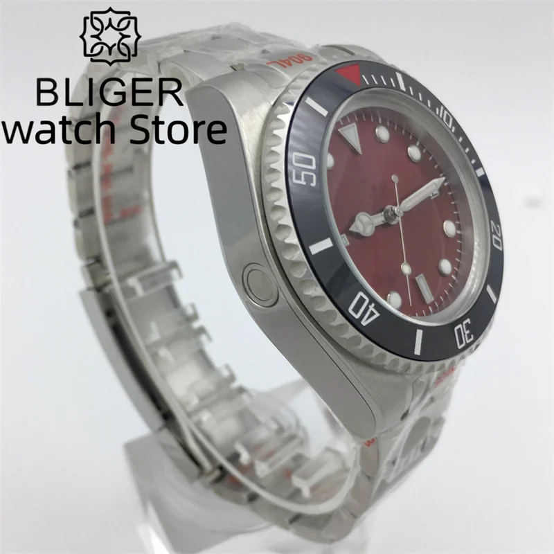 BLIGER 43mm SEA Red Dial Sapphire Crystal Ceramic Insert Rotating Bezom PT5000 NH35 MIYOTA 8215 Automatic Mechanical Men\'s Watch