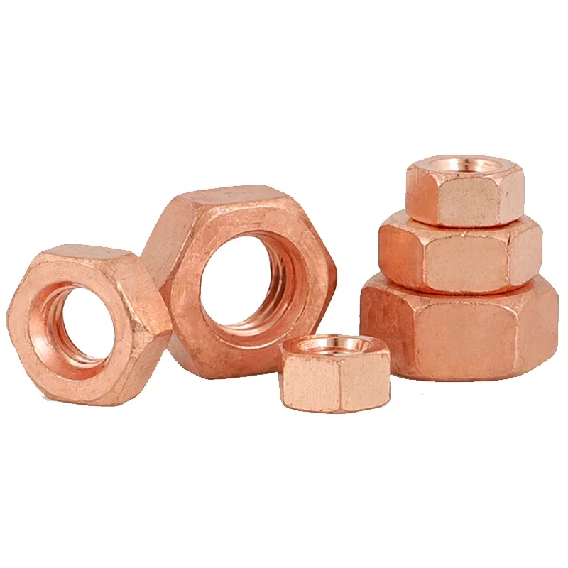 10pcs T2 Copper Hex Nuts Conductive Locking Nuts for Electrical Grounding M3 M4 M5 M6 M8 M10 M12 M16