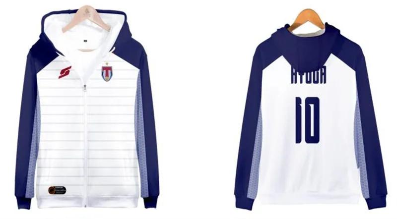 3D Print Anime Captain Tsubasa Ozora Tsubasa Kojiro Hyuga Costume Unisex Hoodie Zipper Hooded Jacket Soccer Jerseys Uniform