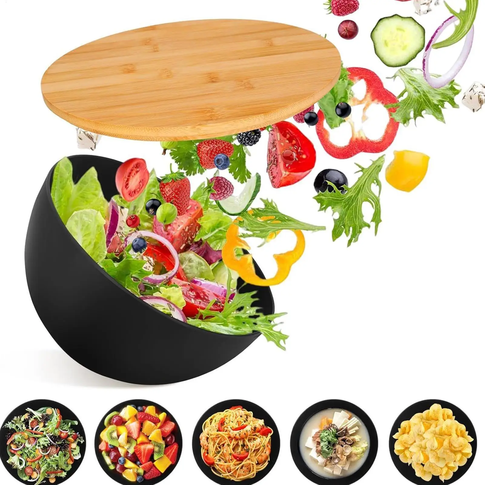 

Serving Bowls With Lids 3 Pieces Fruits Containers Nesting Serving Containers With Wooden Lids For Preparing Storing Chips Food