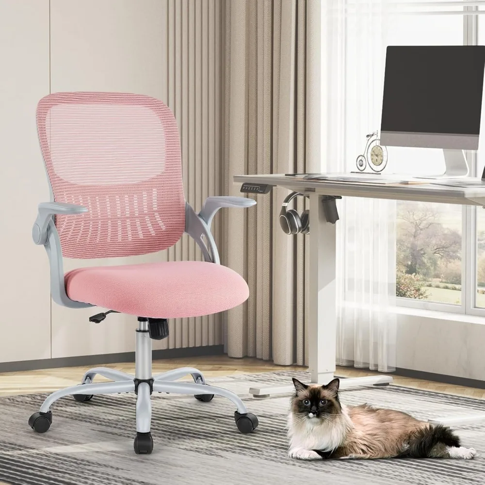 Ergonomic Mesh Office Chair with Lumbar Support, Flip-up Arms, and Smooth Rolling Wheels for Home and Study